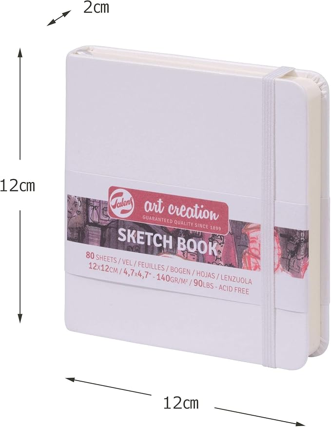 Talens Art Creation Sketchbook White 12X12 cm, 140 Grams | Hard-Bound Pocket Notebook, 140 GSM/94 lbs Paper, Acid-Free Blank Cream Paper, Ribbon Bookmark and Elastic Closure