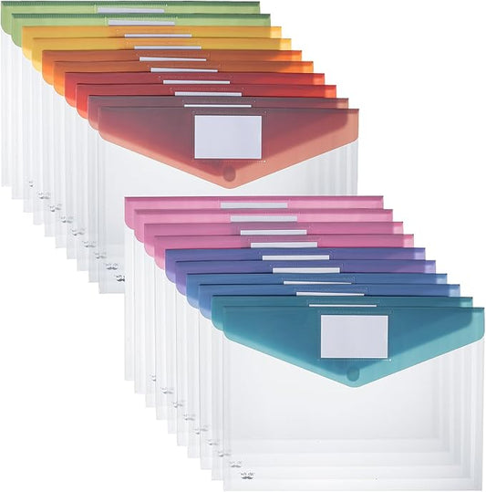 Mr. Pen- Clear Plastic Envelopes File Folders, 20 Pack, A4, Letter Size | Colorful Flaps, Clear Folders for Documents Plastic Poly Envelopes with Label for School, Home, Work, Office, Organizer