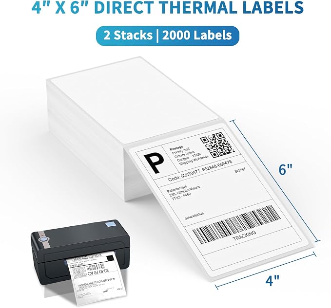9527 Product Fanfold 4 x 6 Direct Thermal Labels White Perforated Shipping Labels,2 Stack,Total 2000 Labels
