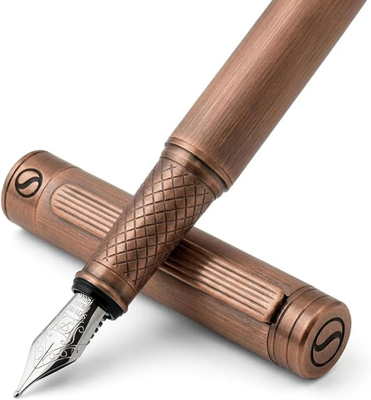 Scriveiner Luxury Fountain Pen - Stunning Copper Luxury Pen, Schmidt Gilded Nib (Fine), Converter, Best Pen Gift Set for Men & Women, Professional, Executive, Office, Nice Pens