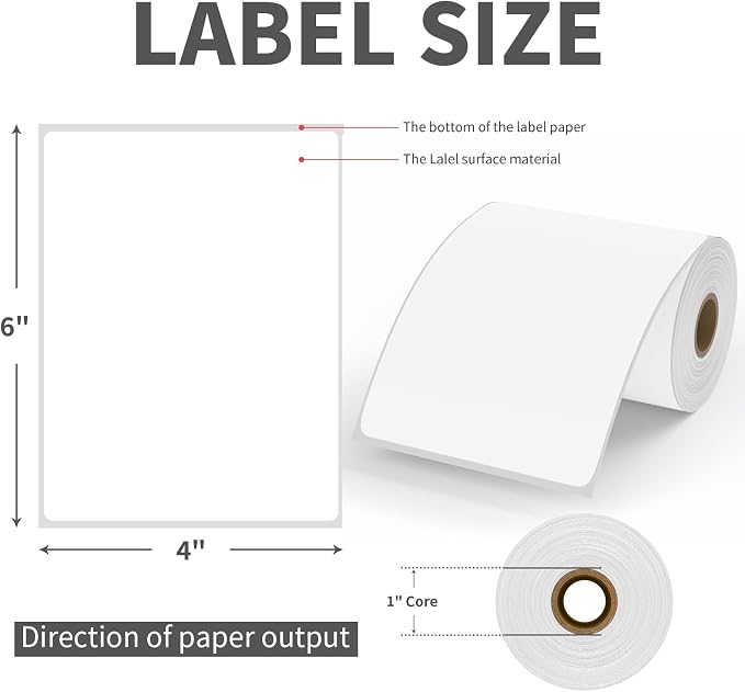 9527 Product 4" x 6" Thermal Labels for Zebra Rollo Direct Thermal Printers, 1 Roll 250 Labels Blank Direct Thermal Shipping Label
