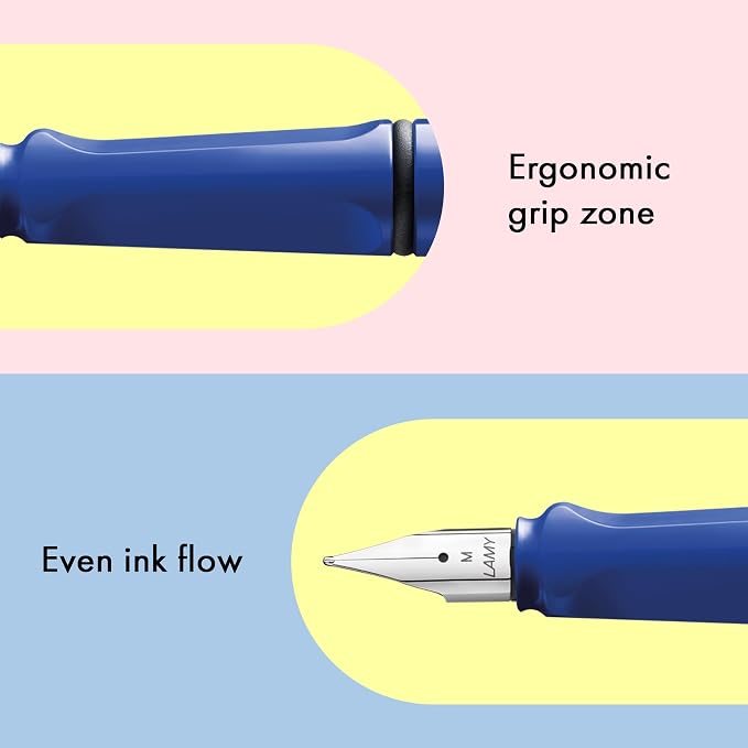 LAMY safari blue - Fountain Pen with ergonomic grip & polished steel nib in size EF - ideal for any Writing & Calligraphy - including LAMY T 10 blue cartridge - Right-Handed