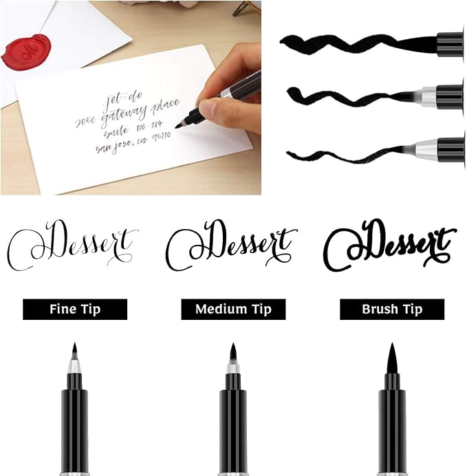 Calligraphy Hand Lettering Brush Pens Drawing Markers Beginners | Kits Chinese Japenese Pens Black Ink for Journaling, Writing, Art Drawing, 3 Size(Pack of 6)