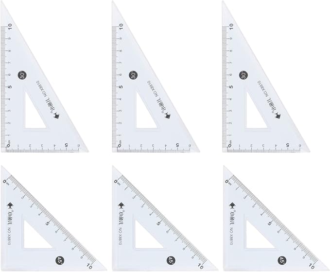 HARFINGTON 6piece Triangle Ruler Square Set 10cm 30/60 and 45/90 Degrees Measuring Tools for Classrooms Home Office, Blue