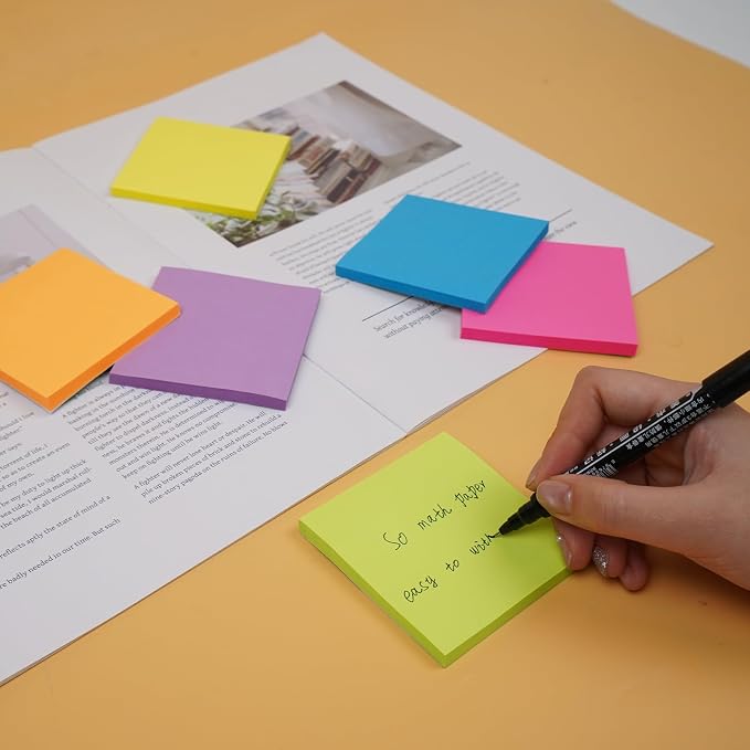 (12 Pads) Sticky Notes 3x3 Inches,Bright Colors Self-Stick Pads, Easy to Post for Home, Office, Notebook