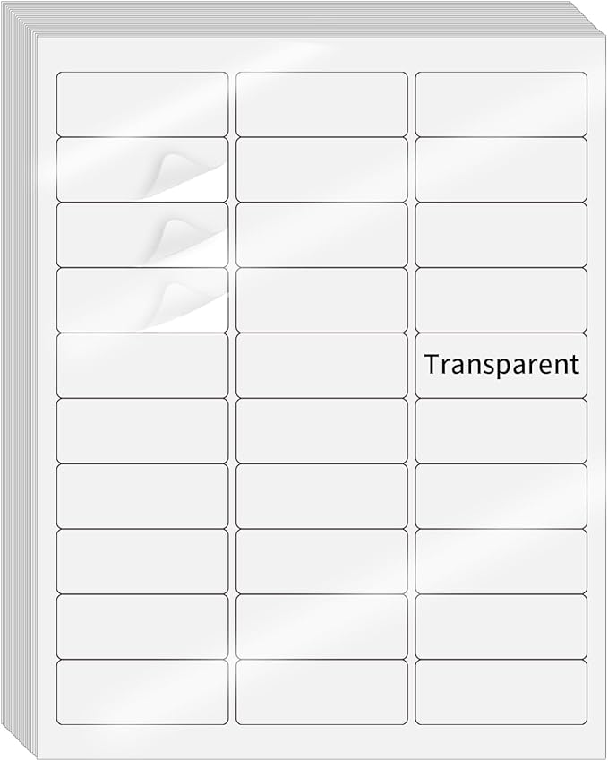 Transparent Stickers Labels - 1" x 2-5/8" Clear Address Labels Mailing Stickers for Laser/Inkjet Printer 8.5"×11"- 20 Sheet/ 600 Label