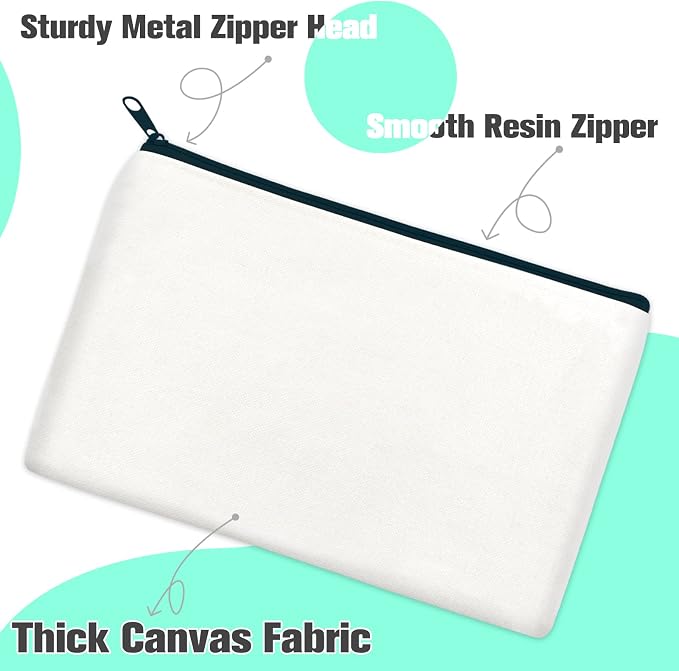 ZeeDix Canvas Zipper Pouch Bulk – 8.3 x 5 Inches Cotton Canvas Pouches with Zipper, Canvas Pencil Pouch, Makeup Bags Bulk for Travel Cosmetic Toiletry, Multipurpose Zipper Pouch for DIY Craft Storage