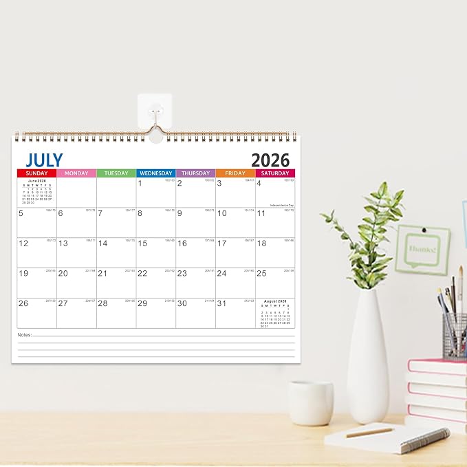 Wall Calendar 2026-2027 - 18 Month Wall Calendar july 2026-2027 Dec, 14" x 11", Thick Ppaer, Twin-Wire Binding, Home or Office Calendar for Easy Organizing