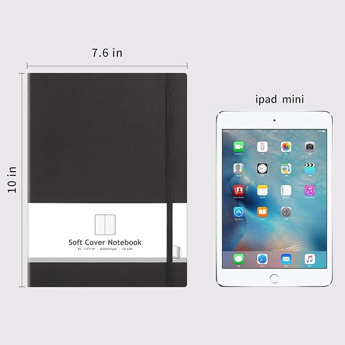 AHGXG Dotted Journal Notebook, 384 Pages, 120GSM, B5 (7.6'' × 10'') | 2 Pack, Leather Hardcover, for Journaling, Planning, Tracking (Blackblack)