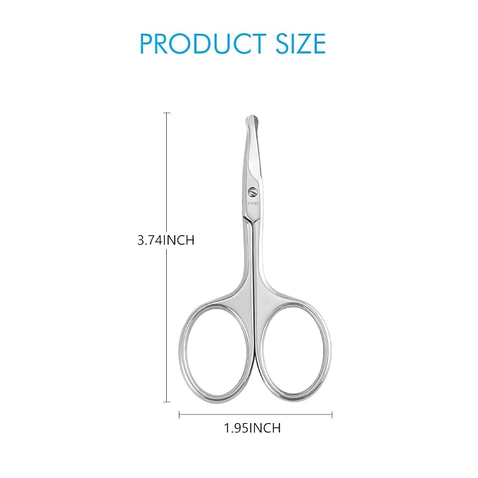 LIVINGO 3.75" Rounded Tip Nose Scissors Stainless Steel Safety Blade | Curved Small Blade, Precision Grooming Tool, Nose Hair Facial Hair Eyebrow Cuticle Care
