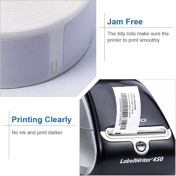 Label KINGDOM 12 Roll Compatible with Dymo 30336 1" x 2-1/8" Barcode Label | Compatible with LabelWriter 400, 450 Turbo, 4XL desktop printers, 25mm x 54mm, 500/roll, Multipurpose thermal LW label