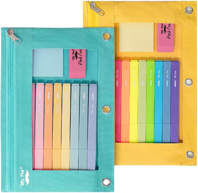 Mr. Pen- Pencil Pouch for 3 Ring Binder, 2 Pack, 10"x6.75", Smooth Zipper | Clear Window, Large Capacity Pencil Case with 3 Reinforced Grommets for School, Office, Supplies Storage | Clear Window, Large Capacity Pencil Case with 3 Reinforced Grommets f...
