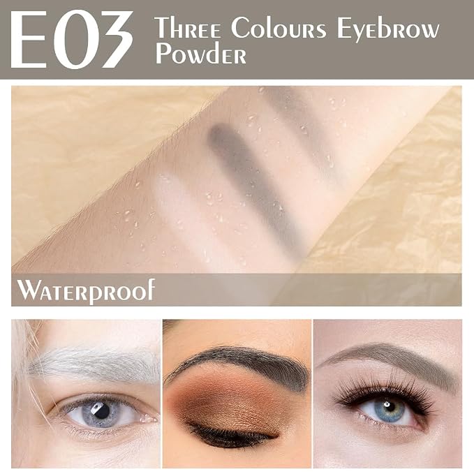 FeiCuiYun 3 Colors Eyebrow Powder Kit for Women, Long-Lasting Waterproof Matte Brow Powder, Eye Brow Powder with 2 Double-ended Eyebrow Brush, Purse-Friendly Compact (A03#Black Tea, 1Pcs)