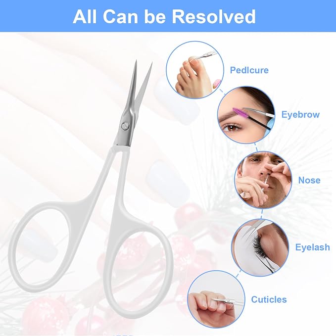CGBE Cuticle Scissors, Extra Fine Curved Eyebrow Scissors, White | Stainless Steel, Round Handle, Precise Pointed Tip, Hangnail And Dry Skin Trimming, Russian Manicure Care