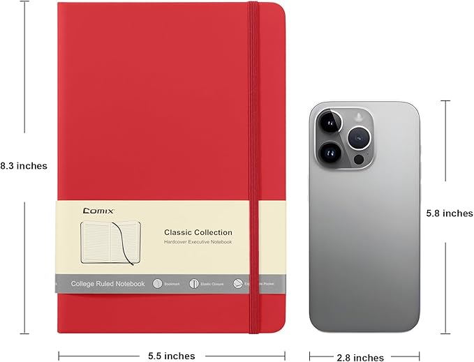 Comix 8 Pack Lined Journal Notebooks for Work, 240 Pages, 5.5"x8.3", Hardcover, A5 Medium College Ruled, Journaling Notebooks for Notes-taking, Fits for Office School Home, Assorted Color