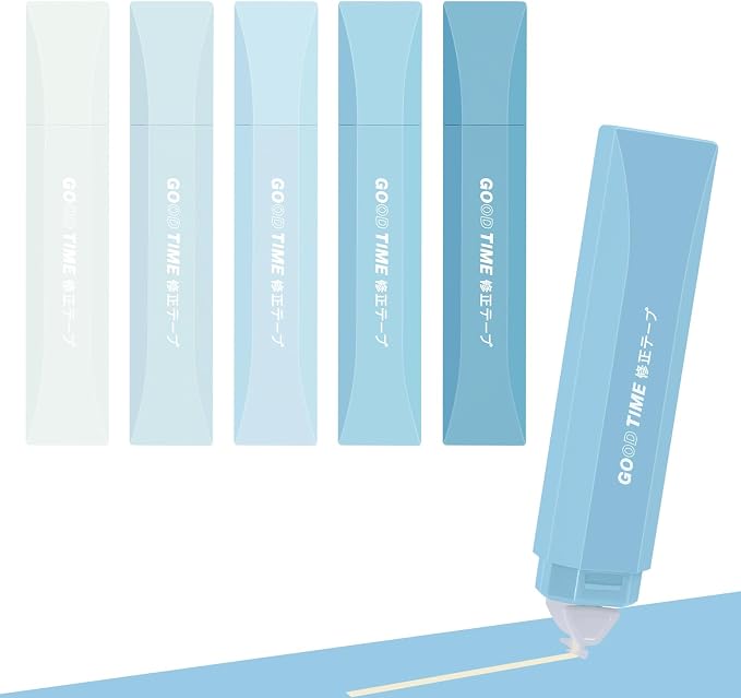 Temiary 5Pcs Beige Correction Tape, Cream Core Pull Out White Tape, Blue | 0.19 In × 19.6 Ft, Smooth Aesthetic Applicator for Wrong Writing School Office Supplies