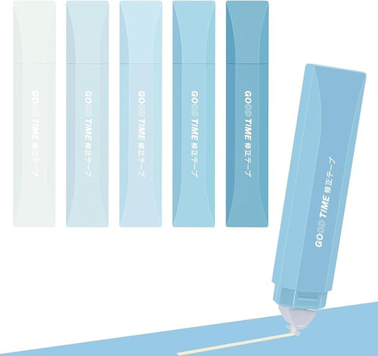 Temiary 5Pcs Beige Correction Tape, Cream Core Pull Out White Tape, Blue | 0.19 In × 19.6 Ft, Smooth Aesthetic Applicator for Wrong Writing School Office Supplies