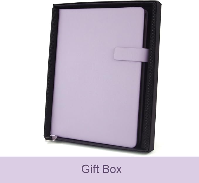 A5 Hard Cover Lined Notebook, Pen Holder & Gold Edges, 180° Lay Flat Journal, Large 5.7 x 8.4 in, Bookmark & Gift Box, Business Notebook for Work, Study, Travel(Light Purple)