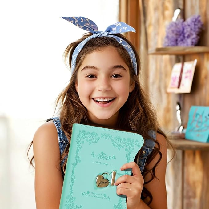 Hoci Poci Diary with Lock and Keys for Girls Gift Ideas, 360 Pages Journal | Elegant Gift Box for Teen Girls, B6 Gold Edged Pages Refillable Notebook with Pen and Bookmark for Writing, Garden Turquoise