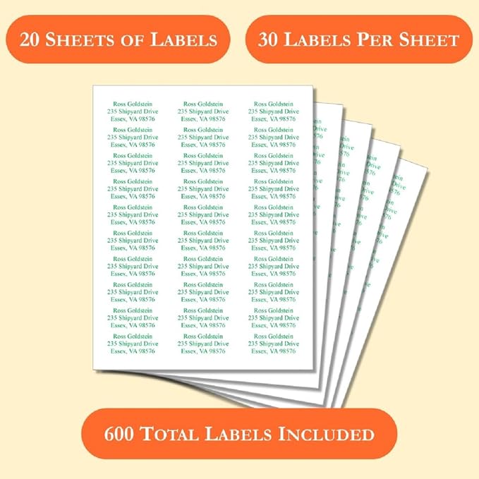 Return Address Labels Personalized, Address Labels for Envelopes, Return Labels Personalized Self Adhesive - Mailing Labels for Envelopes, 600 Labels On Sheets (White) - 21 Colors, 2 5/8" x 1"