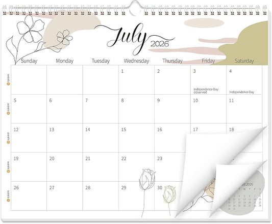 Guasslee Wall Calendar 2026-2027, 2026 Calendar Wall, 19-Month Planner Wall, 2026 Jun - 2027 Dec, 14" X 11" Monthly Calendar Spiral Bound with Thick Paper, Week Numbers for School Year Home Office