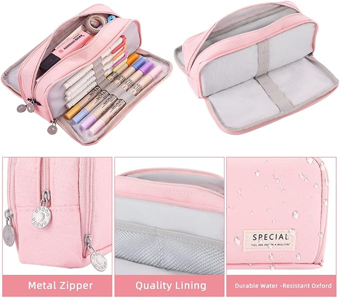 iSuperb Large Pencil Case 3 Compartments Pencil Pouch Big Capacity Pencil Bag for Kids Teen Girls Boys Student School Supplies Oxford Organizer Pen Bag Cosmetic Makeup Pouch