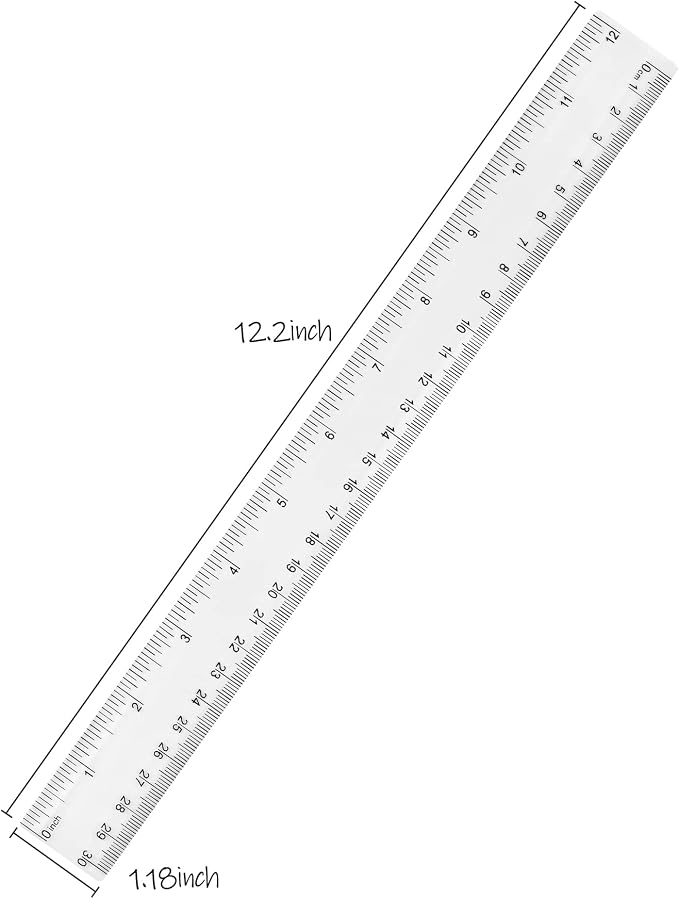 Unjoo Clear Plastic Ruler 12 Inch Straight Rulers, for School, Office, 2pcs | Shatterproof Rulers, with Inches and Centimeters, Easy-to-Read Markings, Plastic Drafting Measuring Ruler