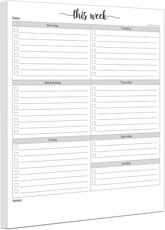 321Done Weekly Checklist Notepad, 8.5x11 Large Letter-Size Pad - 50 Tear-Off Sheets, Undated Monday-Sunday Schedule, Daily Task Planner for Home, Office & Student Use - Made in USA