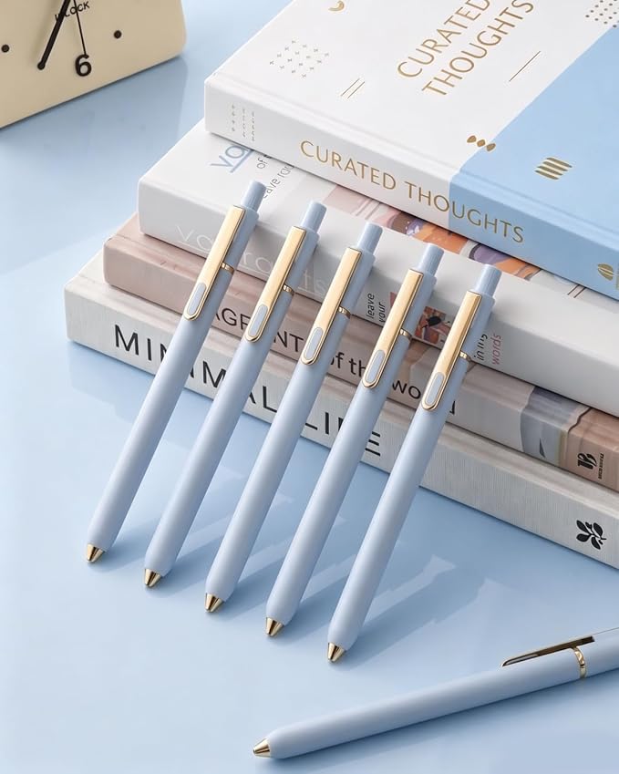 SUNEE Gel Pens, 6 Pack 0.5mm Pens Fine Point Smooth Writing Pens with Quick-Dry Black Ink, Cute Aesthetic School Office Note-Taking Pens for Journaling - Blue