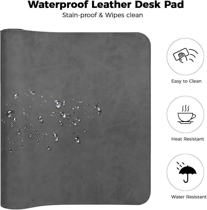 CHEERYGOO Leather Desk Pad Protector, Mouse Pad, Office Desk Mat, Non-Slip PU Leather Desk Blotter, Laptop Desk Pad, Waterproof Desk Writing Pad for Office and Home 31.5"x 15.7" L Dark Grey