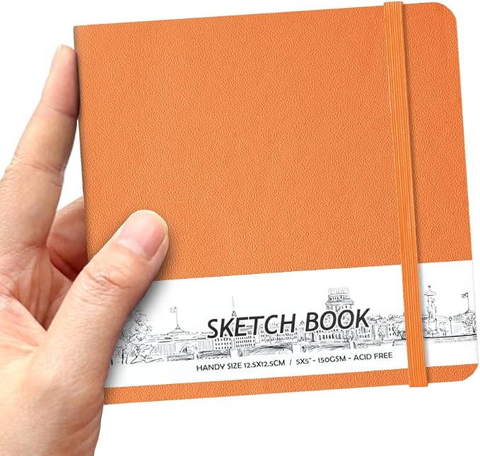 5" x 5" Hardcover Sketch Book,Small Mixed Media Sketch Pad,58 Sheets 150GSM Acid-Free Artist Drawing Paper,Travel Journal Blank Notebook for Adults Painting,Illustration,Art Supplies.Burnt Orange