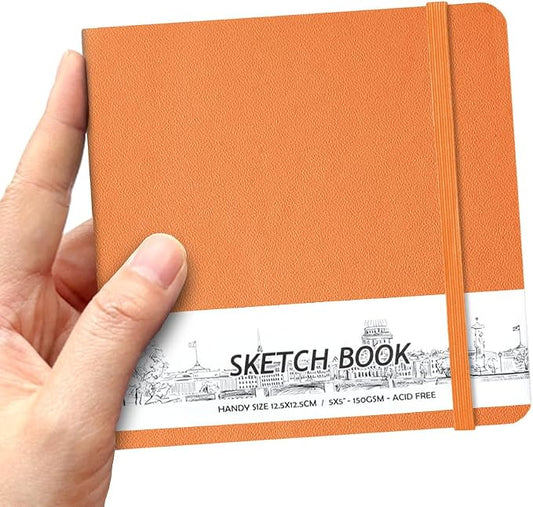 5" x 5" Hardcover Sketch Book,Small Mixed Media Sketch Pad,58 Sheets 150GSM Acid-Free Artist Drawing Paper,Travel Journal Blank Notebook for Adults Painting,Illustration,Art Supplies.Burnt Orange