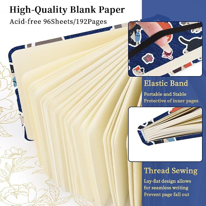 4.8" Square Pocket Sketch Book,Hardcover Art Sketchbook for Drawing Journal | Cloth Cover,80gsm Blank Paper,96Sheets,Lay-Flat,Portable Travel Creation Paint Diary Memo Planner,Dry Media.Line Ball Cat