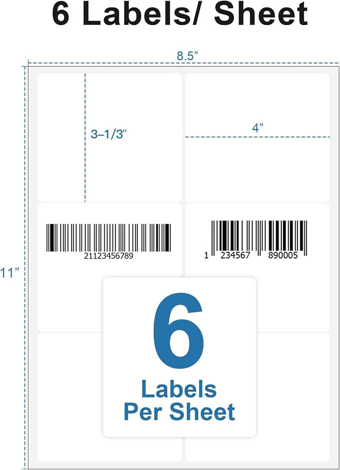 Address Labels, 3-1/3"x4 Shipping Address Labels for Inkjet & Laser Printers, Mailing Labels Compatible with 5164, 5264 and 8164 Labels, Easy to Peel (150 Labels, 25 Sheets)