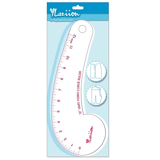 YLaziion 12-Inch French Curve Ruler for Sewing, 3mm Acrylic Hip Curve Ruler | Professional Clear Vary Form Curve Drafting Tool, Non-Yellowing & High-Transparency, Enlarged Scales for Quilting