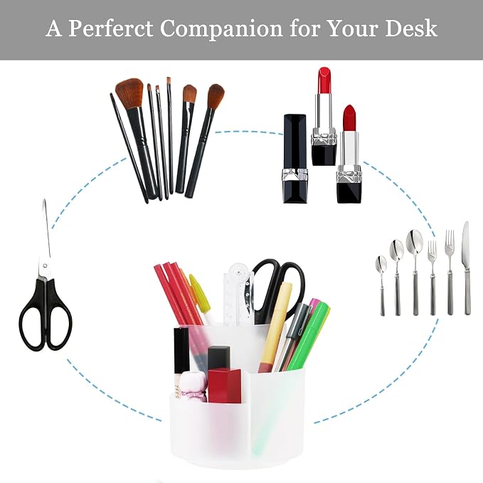 Newkita Desk Pen Holder, 3 Slots 360-Degree Rotating Desktop Storage Organizer, Desk Accessories for Art Supplies (Clear)