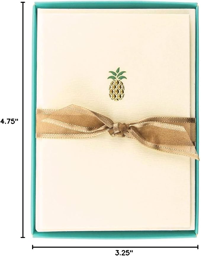 Graphique Pineapple La Petite Presse Boxed Notecards - 10 Embellished Gold Foil Pineapple Blank Cards with Matching Envelopes, 3.25" x 4.75"