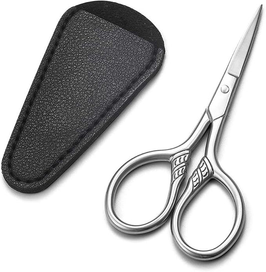 Small Precision Scissors, 3.5in Beauty Grooming Kit | Stainless Steel, Multi-Purpose Travel Tools for Facial Hair, Eyebrow, Eyelash, Beard, Moustache Trimming, with PU Sheath