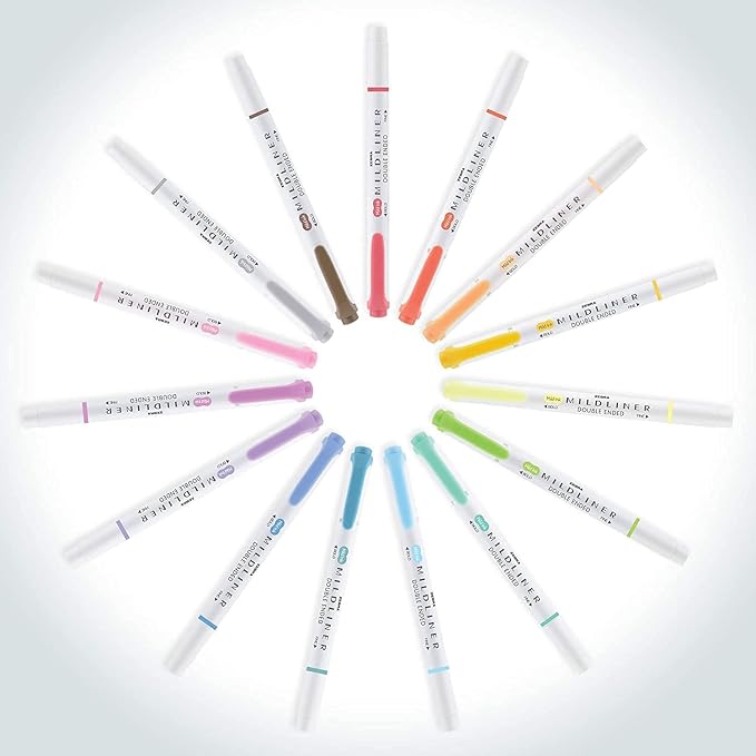 Zebra Pen Mildliner Double-Ended Highlighter Marker Set, Broad and Fine Point Tips, No Bleed, Ideal for Bible Highlighting Journaling, School and Office Supplies, 18 Assorted Colors, Pack of 18