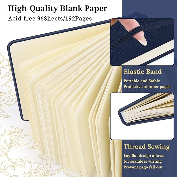 5x5" Pocket Sketch Book,80gsm Hardcover Art Sketchbook for Drawing Journal | PU Cover,Blank Paper,96Sheets/192Pages,Lay-Flat,Portable Travel Creation Paint Diary Memo Planner,Dry Media.Royal Blue