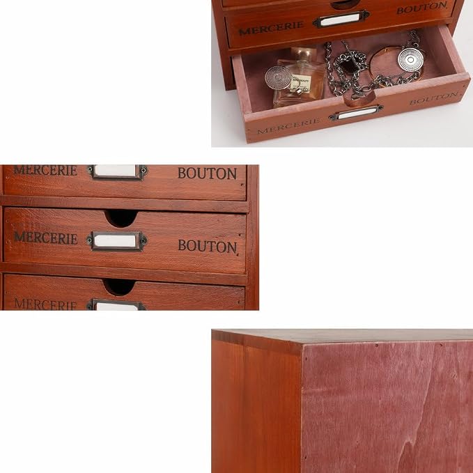Small Wooden Drawers Wooden Box with Drawer Brown | 2 Drawer Storage Box for Apothecary Cabinet, Apothecary Drawers，Desktop Organizer with Metal Handles for Office，Home