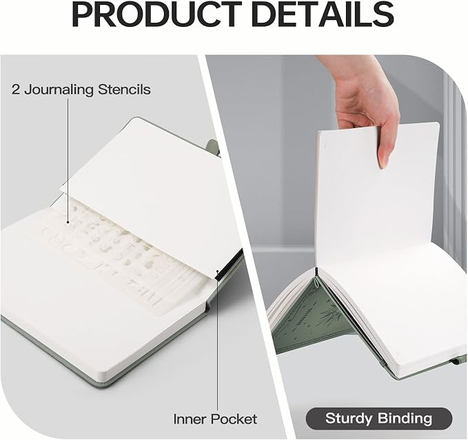 EMSHOI Blank Journal Notebook, 192 Pages, A5 Size (5.7'' x 8.3'') | Leather Hardcover, 100 GSM Thick Paper, Unlined, Plain, for Sketching, Drawing, Painting, Sun Debossed (Light Green)