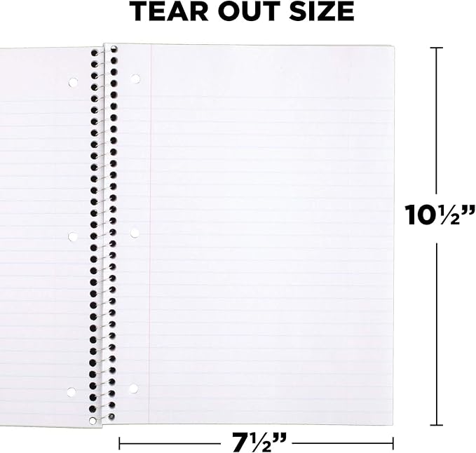Mead Spiral Notebooks, 1 Subject, Wide Ruled Paper, 70 Sheets, 10-1/2 x 7-1/2 inches, Green, 4 Pack (38300)
