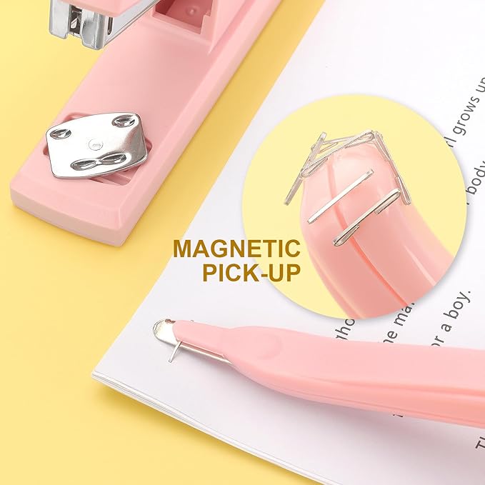 ZZTX Desktop Stapler with Remover & 1000 Staples Pink | Durable & sturdy, Office & home