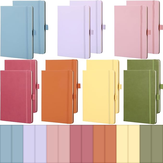 Laumoi 14 Pack Hardcover Journal Notebooks Bulk A5/A4/B5 Journaling Notebook Wide Ruled PU Leather Ruled Lined Journals with Pen Holder for School Business Work Writing (Elegant Color,A5)