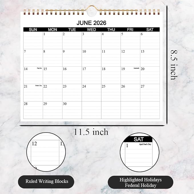 Calendar 2026-2027 - Wall Calendar 2026-2027 Runs from July 2026 to December 2027, 18 Months Calendar with Thick Paper for Planning at Home or Office, 8.5 x 11 Inch, Black