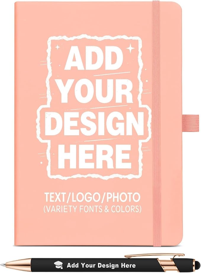 ENOMY Custom A5 Notebook Set with 10 Personalized Pens PU Leather Journal Gift, Pink