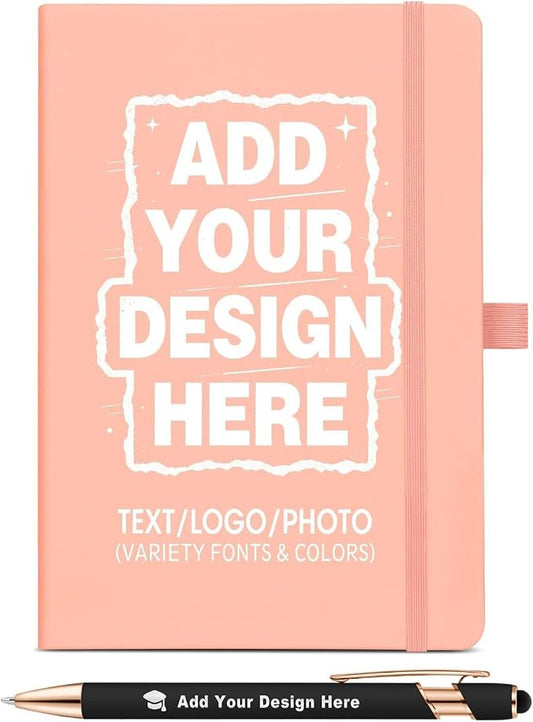 ENOMY Custom A5 Notebook Set with 10 Personalized Pens PU Leather Journal Gift, Pink