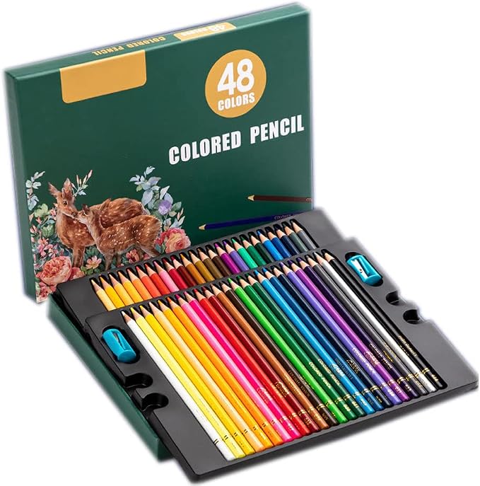 48 Colors Artist Colored Pencils Set for Adult Coloring Books, Soft Core, Professional Numbered Art Drawing Pencils for Sketching Shading Blending Crafting
