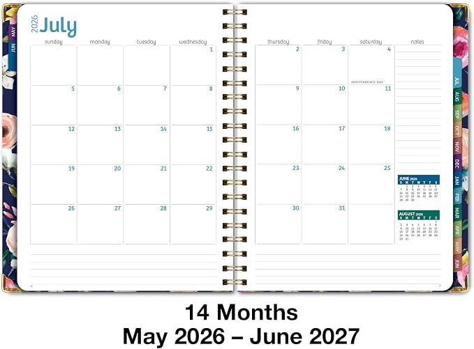 HARDCOVER Academic Year 2026-2027 Planner: 14 Months (May 2026 Through June 2027) 8.5"x 11" Daily Weekly Monthly Planner Yearly Agenda. Bookmark, Pocket Folder and Sticky Note Set (Small Navy Floral)